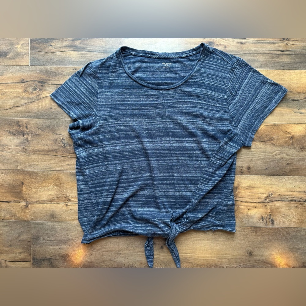 Madewell Blue Striped Tie-Front Tee Women’s large | Soft Cotton Casual Top